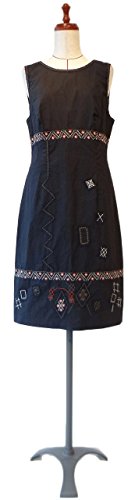 ワンピース 黒 エスニック 風 刺繍 コットン １００％ ひざ丈 Mサイズ ～ Lサイズ BCBG　MAXAZRIA ( ビーシービージーマックスアズリア )１点物 株式会社キングアンドクイーン