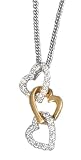 14K Two-Tone, Triple Heart in Heart Hand-Crafted Designer Pendant, Enhanced with Pave Set Diamonds, Sliding on a 16'' Cable Chain Necklace.(GH-Color, SI-Clarity, c.t.t.w. 0.13CT).