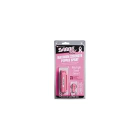 SABRE Compact Pepper Spray with Pink Key Case - Supports National Breast Cancer Foundation
