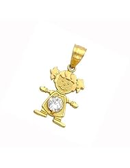14K Yellow Gold Girl Birthstone Charm Pendant April Simulated Diamond