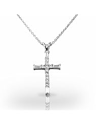 Platinum Sparkling Baguette and Round Diamond Cross Pendant. 3/4 CTW