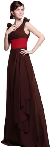 Heyivogue Women's Floral Sleeveless V Neck Empire Prom Gown Long Chiffon 3050 16W Brown