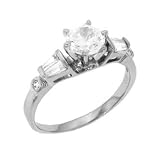 Sterling Silver Engagement Ring With Round Cubic Zirconia in 6 Prong Setting