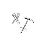 Platinum Plated Sterling Silver White CZ Pave X Earrings