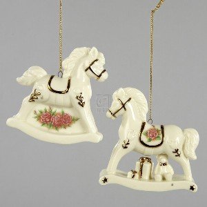 VINTAGE ROSE ROCKING HORSE ORNAMENT – 3″ PORCELAIN VINTAGE ROSE ROCKING HORSE ORNAMENT, SET OF 2 ASSORTED – Christmas Ornament, Quantity of 3 pc,