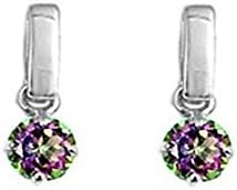 Rainbow Peacock Multi Color Round Cubic Zirconia CZ Dangle Sterling Silver Earrings