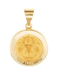 Hollow Round Confirmation Medal Pendant 14K Gold Yellow R45330