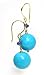 Jewelry : Fishhook Earring with Dangling Sapphire Bead and Natural Turquoise Bead, 18k Yellow Gold,