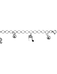 Sterling Silver Charm Bracelet w/ Dangling Musical Notes and Chime Balls