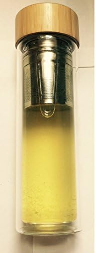 TeaCentral - 15.2 Oz/450ml Eco- Friendly Bamboo/double Walled Borosilicate Glass Tea Tumbler w/ Infuser (Stainless Steel)