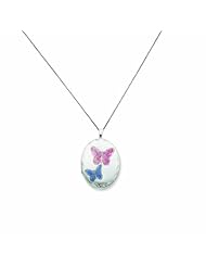 Genuine .925 Sterling Silver 26mm Enameled Butterfly Oval Locket 18 3.4 Grams. 100% Satisfaction Guaranteed.