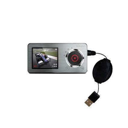 Retractable USB Cable for the Philips GoGear CAM SA2CAM08K Video Player with Power Hot Sync and Charge capabilities - uses Gomadic TipExchange Technology