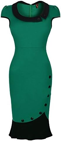 Oupay Women's Round Neck Slim Package Hip Short Sleeve Fishtail Skirt US L(Asian XXL) Green