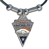 Denver Broncos Leather Necklace Beads & Pewter Pendant - NFL Football Fan Shop Sports Team Merchandise