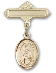 14K Gold Baby Badge with St. Alice Charm and Polished Badge Pin