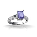 14K White Gold Genuine Emerald-cut Tanzanite and Diamond Ring