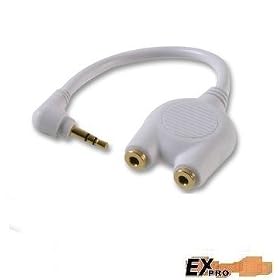 Ex-Pro White iPod / MP3 Headphone splitter - Turn 1 Socket in to 2 - 24K Gold Plated