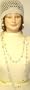 Ivory White Amber Multi Size Beads Very Long Chain Necklace Shown As Two Strands Earrings Offered in Combination with Hand Crocheted Metallic Silver Gimp Skull Cap