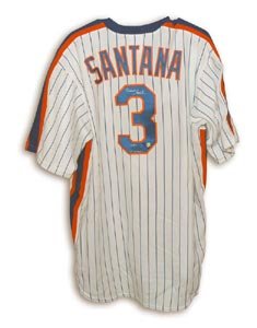 Rafael Santana Signed New York Mets White Pinstripe Majestic Jersey - 86 WS Champs