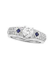CleverEves 14K White Gold 1 4Ctdw & Saph Bridal Enhancer