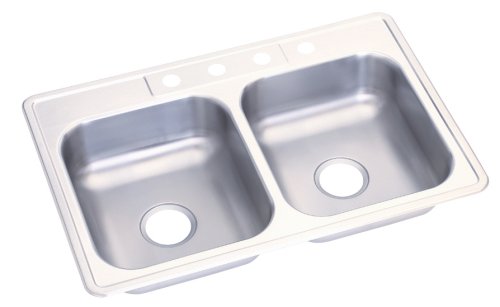 Elkay KQ3322D6PB4 Revere Kitchen Queen 33-by-22-by-6 Inch Double Bowl Drop-In Stainless Steel Kitchen Sink
