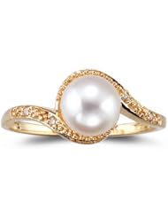 0.03 Cts Diamond & 7 mm Pearl Ring in 14K Yellow Gold