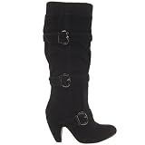 Womens Suede Cross Strap Buckle Knitted Top Boots