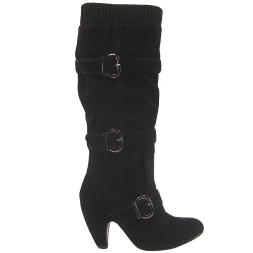 Womens Suede Cross Strap Buckle Knitted Top Boots