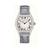 Cartier Tortue Ladies' Manual Wind Watch 18K White Gold Silver Dial Diamond Bezel on Grey Leather... by Cartier