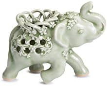 KEBSUP CELADON Elephant Pen Holder Ceramic Thai Handmade Collection with Premium Silk Box Green