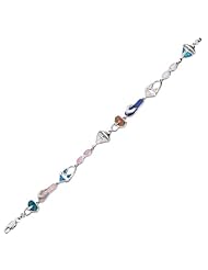 Silver 8" Rhodium Finish Textured Shiny Fancy Flip Flop Created Opal Bracelet With Lobster Clasp