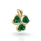 14K Yellow Gold Heart Created Emerald and Diamond Irish Shamrock Pendant