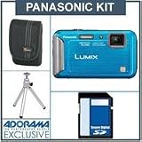 Panasonic LUMIX DMC-TS20 Digital Camera Kit - Blue - with 8GB SD Memory Card, Camera Case, Table Top Tripod