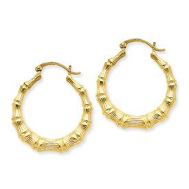 14k Gold Polished Bamboo Hoop Earrings