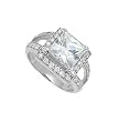 Sterling Silver Rhodium Engagement Ring with Clear CZ - Size: 7-9
