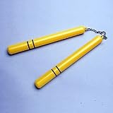 12 inch Yellow Plastic Nunchaku with Black Stripes