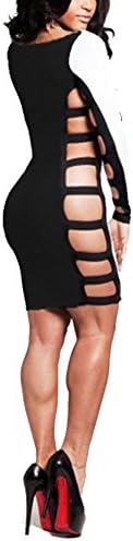 Chalmart Women's Sexy Slim Fit Cut Out Contrast Splice Pencil Party Dress Dress Black L