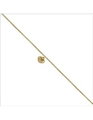 14k Yellow Gold, Simple Heart Charm Anklet with Brilliant Lab Created Gems