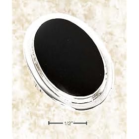 Sterling Silver Extra Large Bezel Set Oval Onyx Ring - Size 10.0 by JewelryWeb