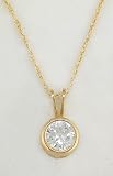 14K Yellow Gold Round Bezel Set Cubic Zirconia Pendant on 18 Rope Chain