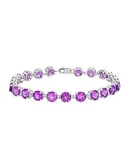14K White Gold Prong Set Round Amethyst Bracelet with 12.00 CT TGW