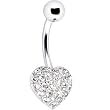 Solid 14kt White Gold Cubic Zirconia Paved Heart Belly Ring