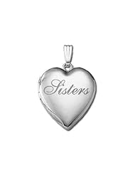 14k White Gold " Sisters " Hearts Locket 3/4 inch x 3/4 inch in Solid 14K White Gold