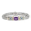 925 Silver, Amethyst & Blue Topaz Bracelet with 18k Gold Accents