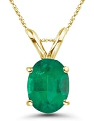 0.35 Cts of 6x4 mm AA Oval Natural Emerald Solitaire Pendant in 18K Yellow Gold