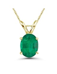 0.65 Cts of 7x5 mm AA Oval Natural Emerald Solitaire Pendant in 14K Yellow Gold