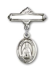 Sterling Silver Baby Badge with St. Blaise Charm and Polished Badge Pin