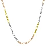 Tri-Color Gold Over 925 Sterling Silver Figaro Chain Necklace
