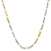 Tri-Color Gold Over 925 Sterling Silver Figaro Chain Necklace