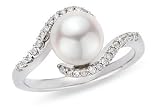 1/8 Carat Diamond and 8mm Cultured Freshwater Pearl 14K White Gold Ring